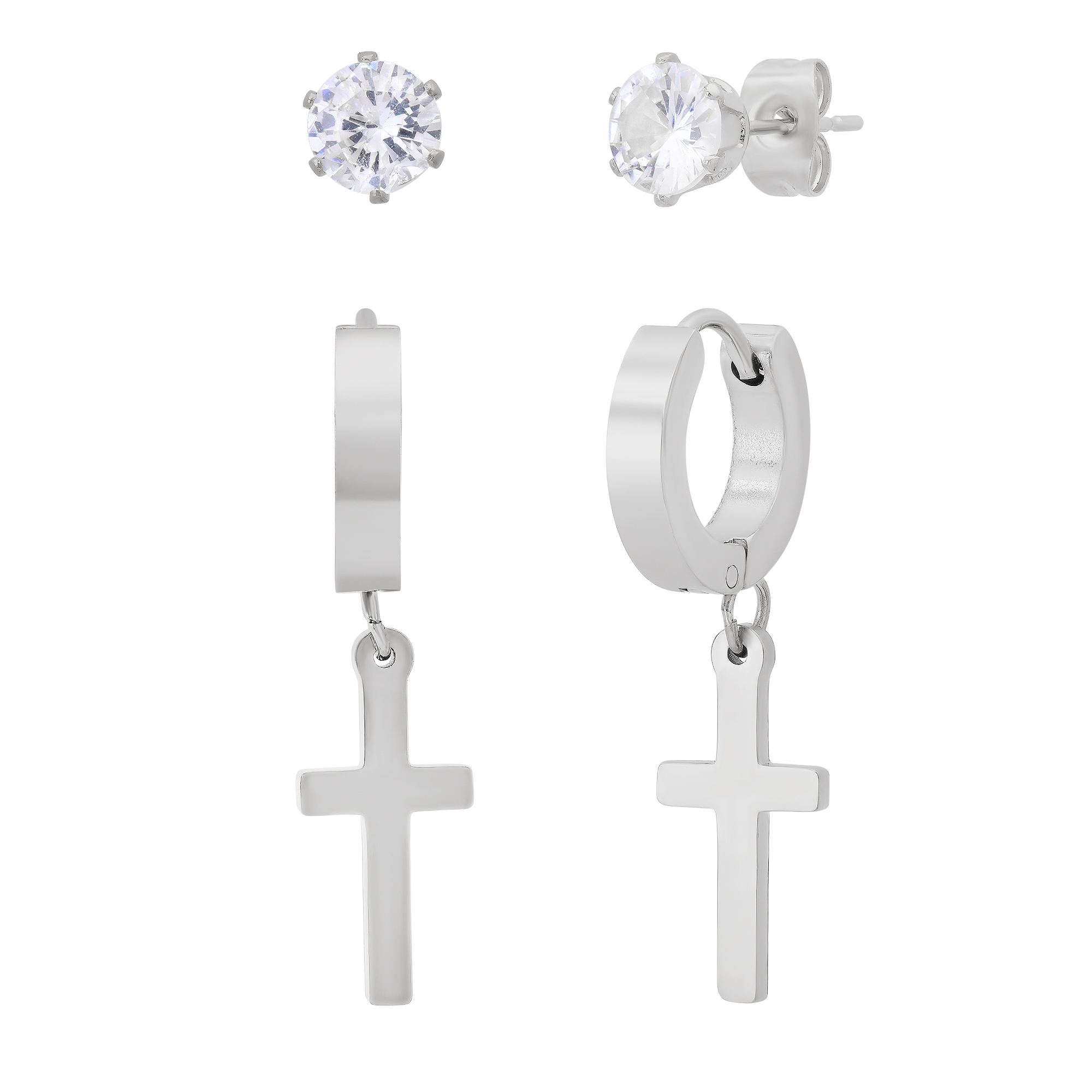 Unisex Cross Hoop & Stud Earring Set - Gallery 9