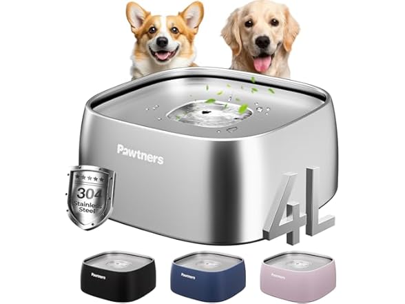 Pawtners W0766 Dog Water Bowl No Spill Sliver