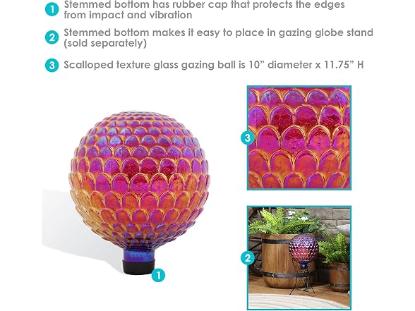 Sunnydaze 10" Red Scalloped Gazing Ball