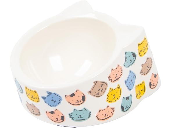 Kitty City Elevated Melamine Cat Bowl- Colorful Cats