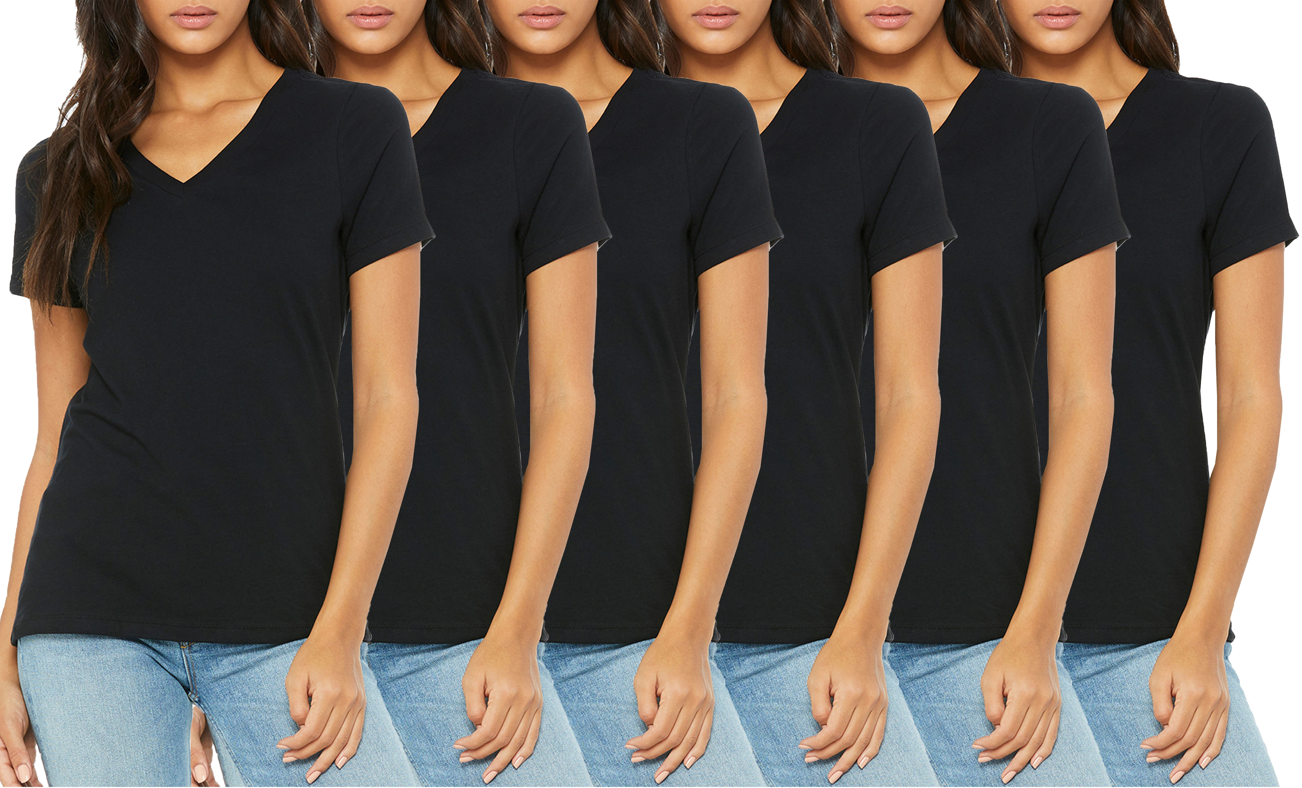 6Pk Womens Loose Fit S/S V-Neck Tee - Gallery 11