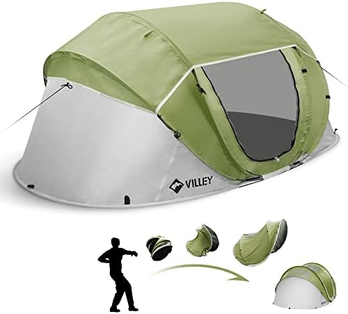 VILLEY 2 Person Easy Pop Up Tent, Waterproof Automatic Setup Instant Lightweight Camping Beach Tent with Carrying Bag for Camping, Hiking & Traveling