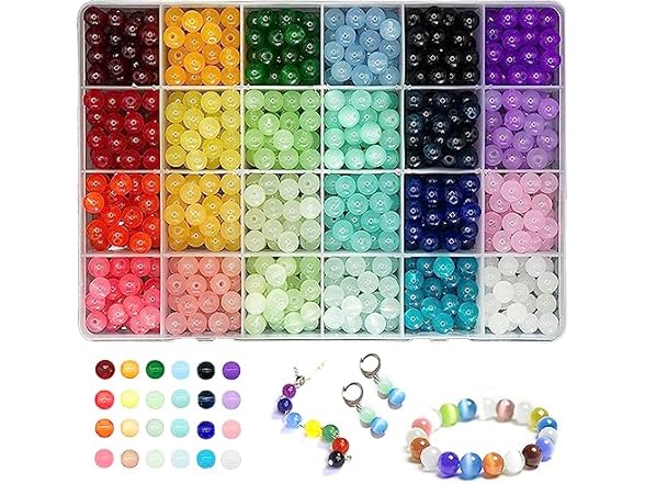 Wuollgess 1700-Piece Glass Bead Kit - 48 Colors 8mm Crystal Beads For Jewelry Making With Storage Boxes