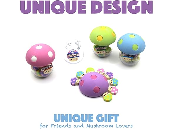 Mushroom Eraser Set w. Mini 8 Mushrooms