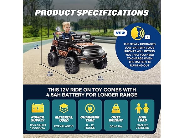 Outdoor Cruiser 12V Ride-On Car, Camo