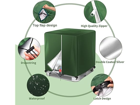 Green Zipper IBC Tote Cover, 275 Gallon