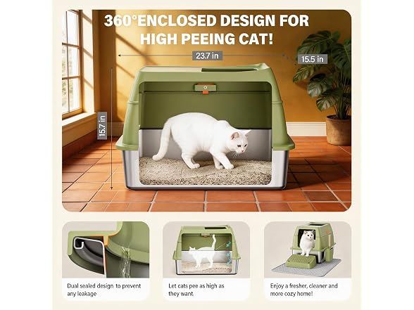 Extra Large Enclosed Stainless Steel Litter Box with lid