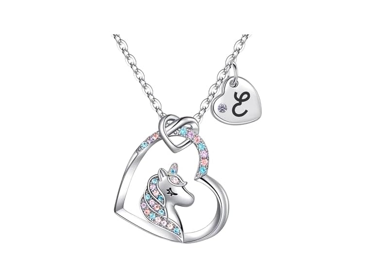 Rucher Unicorn Necklace for Girls Kids with Personalized Initial Heart Pendant, 18K Gold Fashion Jewelry for Girls, Colorful Heart Necklace for Birthday Gifts.