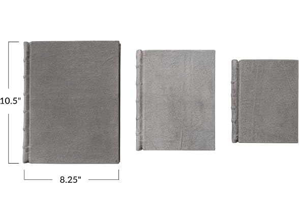 Creative Co-Op 3-Piece Stonewashed Canvas Bound Paper Notebooks, Antique Grey