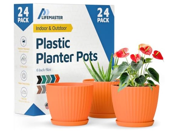 Lifemaster 6" Plant Pots with Drainage, 24 Pack