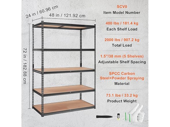 Storage Shelving Unit, 5-Tier Adjustable 48