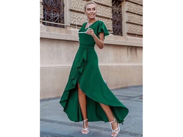 Miusol Women (S) Formal V Neck Dress Dark Green