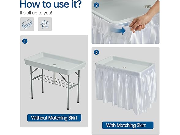 Winlice Outdoor Ice Cooler Folding Table, Portable Cooler Table with Removable Matching Skirt, Chill Table for Party BBQ Camping Wedding White (Open Box)