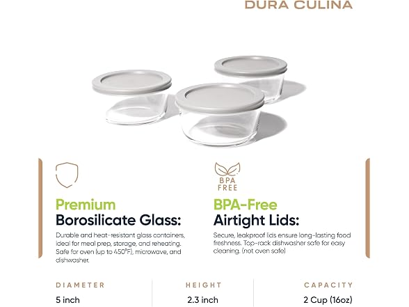 6-Piece Glass Food Storage Containers Set Grey