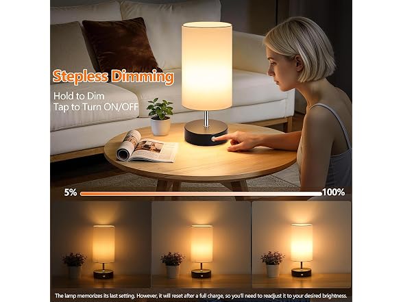 TOBUSA Black Cordless Table Lamp