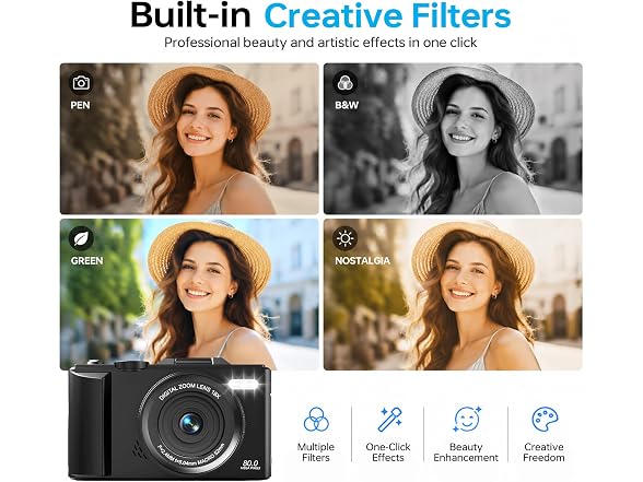 DIGIERA 5K 80MP Flip Screen Camera