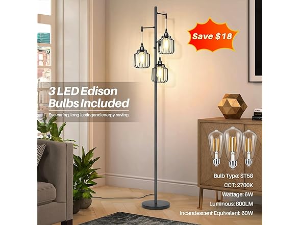 BrightHome Dimmable Floor Lamp