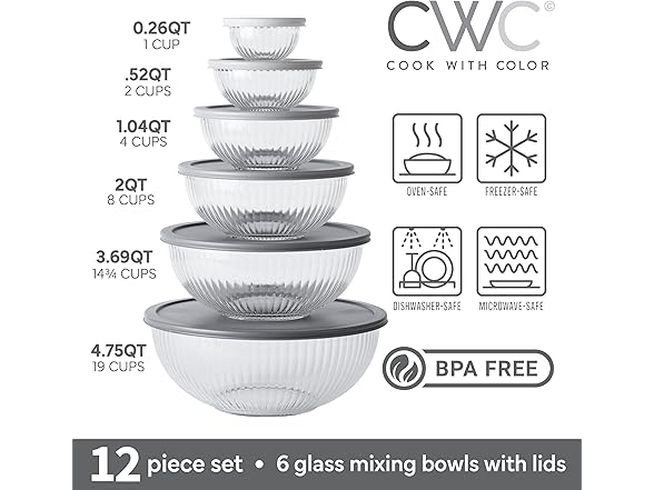 12Pc Glass Mixing Bowl Set