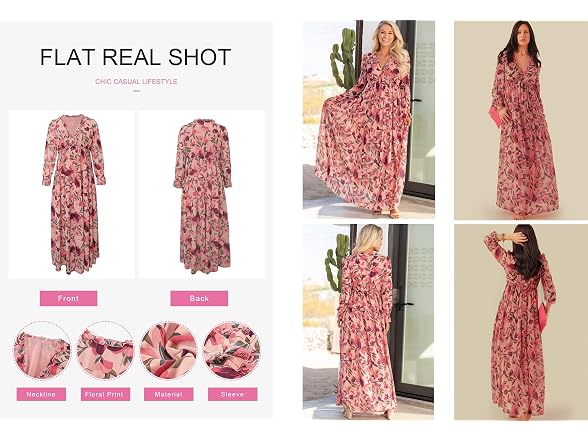 Blencot Women (M) Casual V Neck Long Sleeve Dress