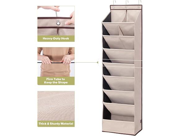 STORAGEIDEAS Door Shoe Organizer Beige, 8 Layers, 2-Pack