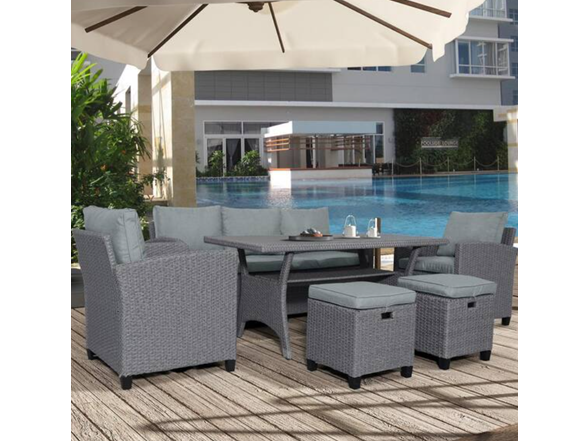 Zeus & Ruta Gray 6pc Wicker Sofa Set w/ Table