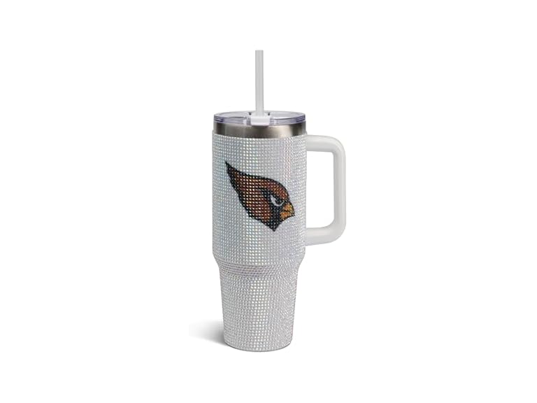 The Memory Company Officially Licensed NFL 40oz Stainless Steel Tumbler - Double Wall Insulated Travel Cup with Handle and Straw Lid - Crystal Rhinestone Design