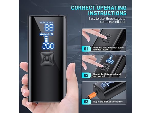 GJOSYOI BC388725070075 Tire Inflator Portable Air Com