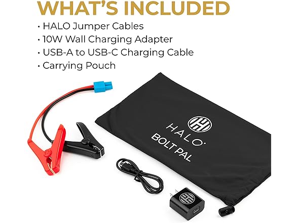 HALO Bolt PaL 1000 Portable Car Jump Starter w/USB-A & USB-C Charger Ports