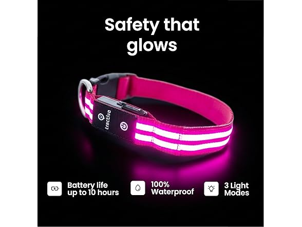 Tractive LED Light Up Dog Collar USB Rechargeable Pink Small