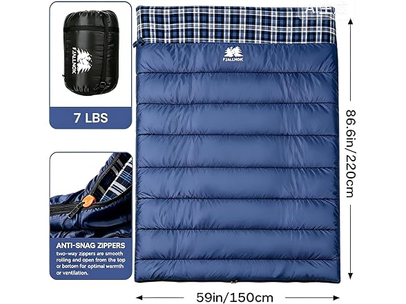 FJALLNOK Queen Size Flannel Sleeping Bag