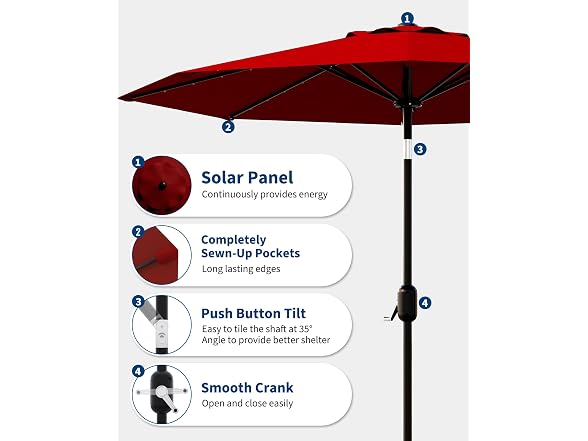 GarveeLife 9 ft Patio Umbrella with, Red - Gallery 6