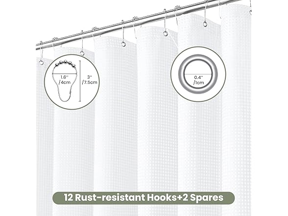 Inhousolu Fabric Shower Curtain Waffle Weave