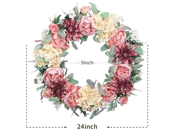 24" Pink Peony Wreath