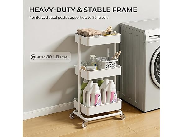 3 Tier Rolling Cart with Wheels for Home Organization