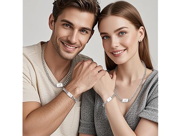 men's silver initial necklace bracelet