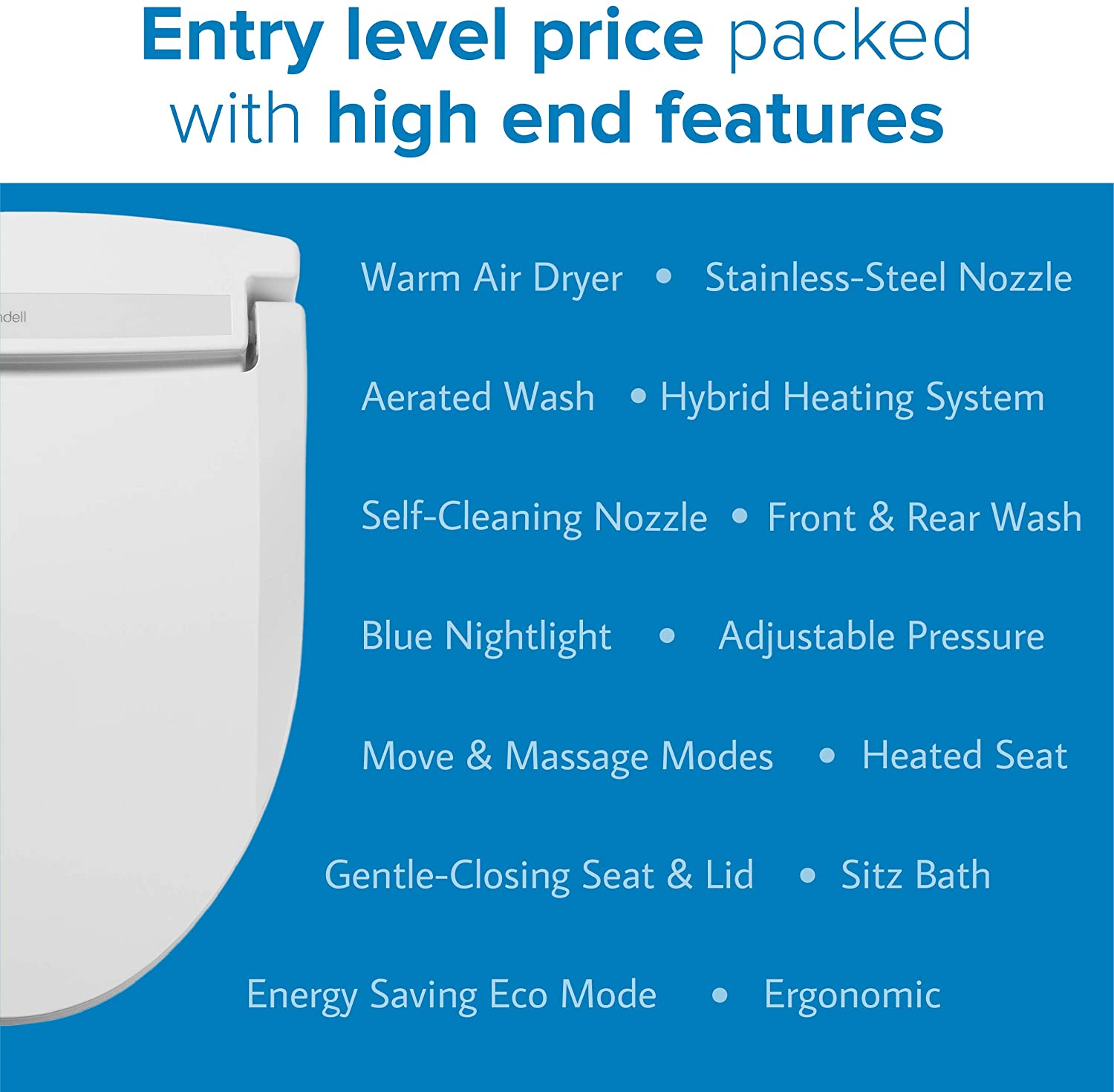 Brondell LE89 Bidet Seat with Dryer & Side Control - Gallery 9