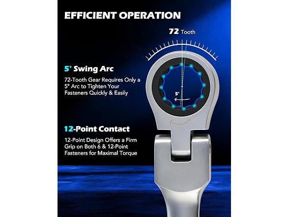 OMT 6Pc Metric Extra Long Flex-Head Ratcheting Wrench Set