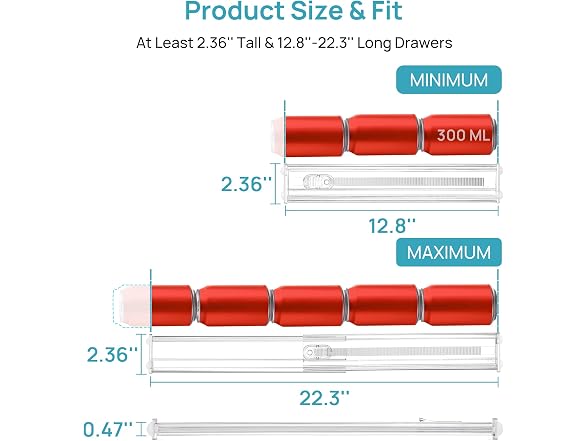 Vtopmart 2.36" Short Upgrade Drawer Dividers 12.8"-22.3"