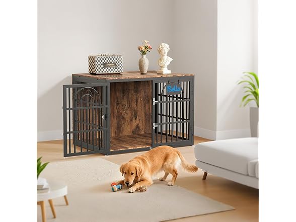 Tiovo 47 Inch Antique Walnut Dog Crate