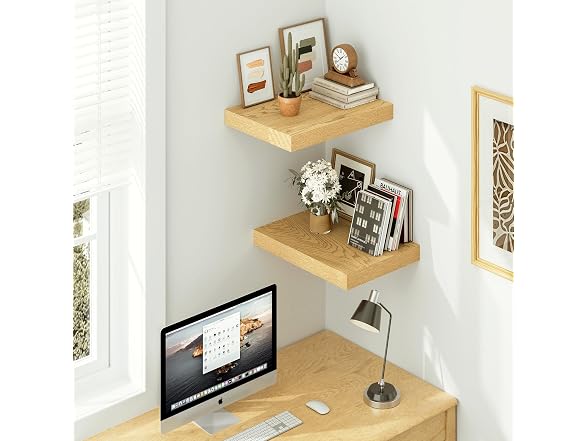 Vivelove Oak Floating Shelves 12" W, 12" Deep