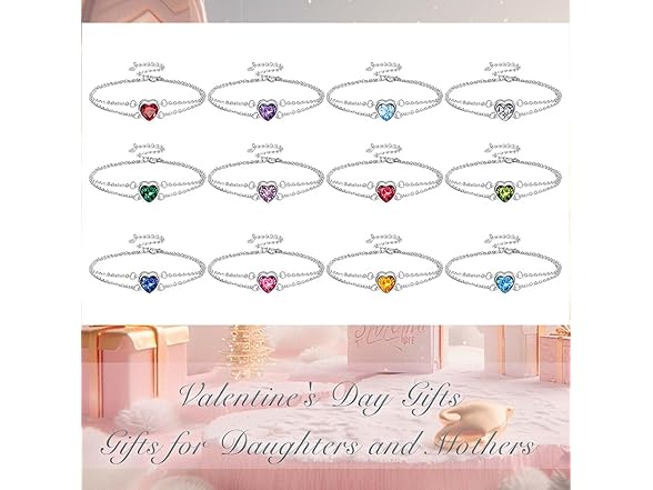 Silver Heart Birthstone Bracelets