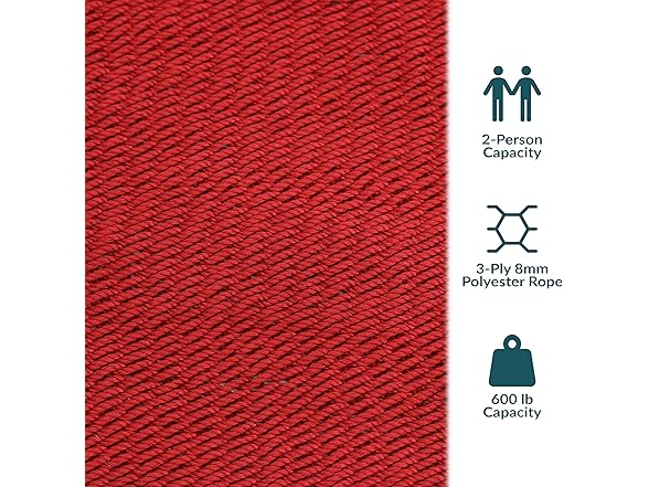 Sunnydaze Soft-Spun Polyester Rope Double Hammock- Red