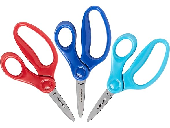 Fiskars 5" Pointed-Tip Scissors for Kids 4-7 (3-Pack)