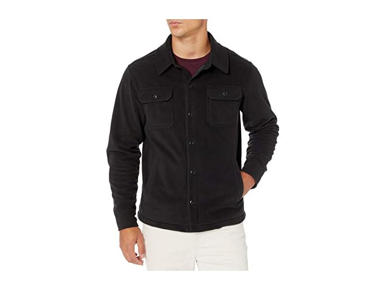 Amazon Essentials Men's Long-Sleeve Polar Fleece Shirt Jacket, Black, Small