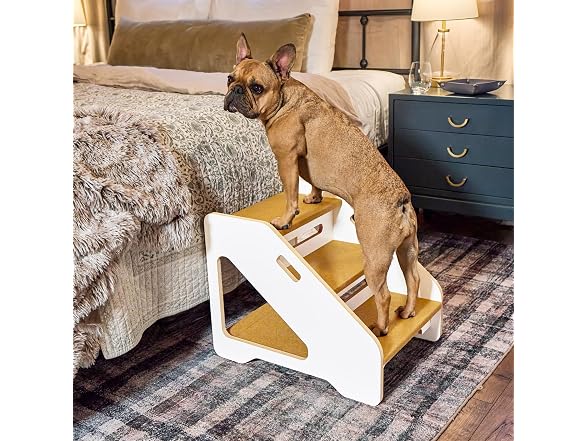 Furhaven Steady Paws 3-Step Pet Stairs, White Tan