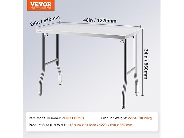 VEVOR Folding Commercial Prep Table