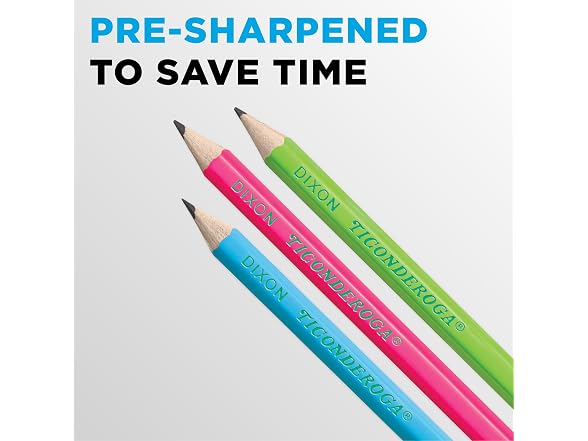 Ticonderoga Wooden Pencils, Pre-Sharpened #2 HB Soft, Neon Colors, 18-Count, 13018 (Pack of 72, 1296 Count Total)