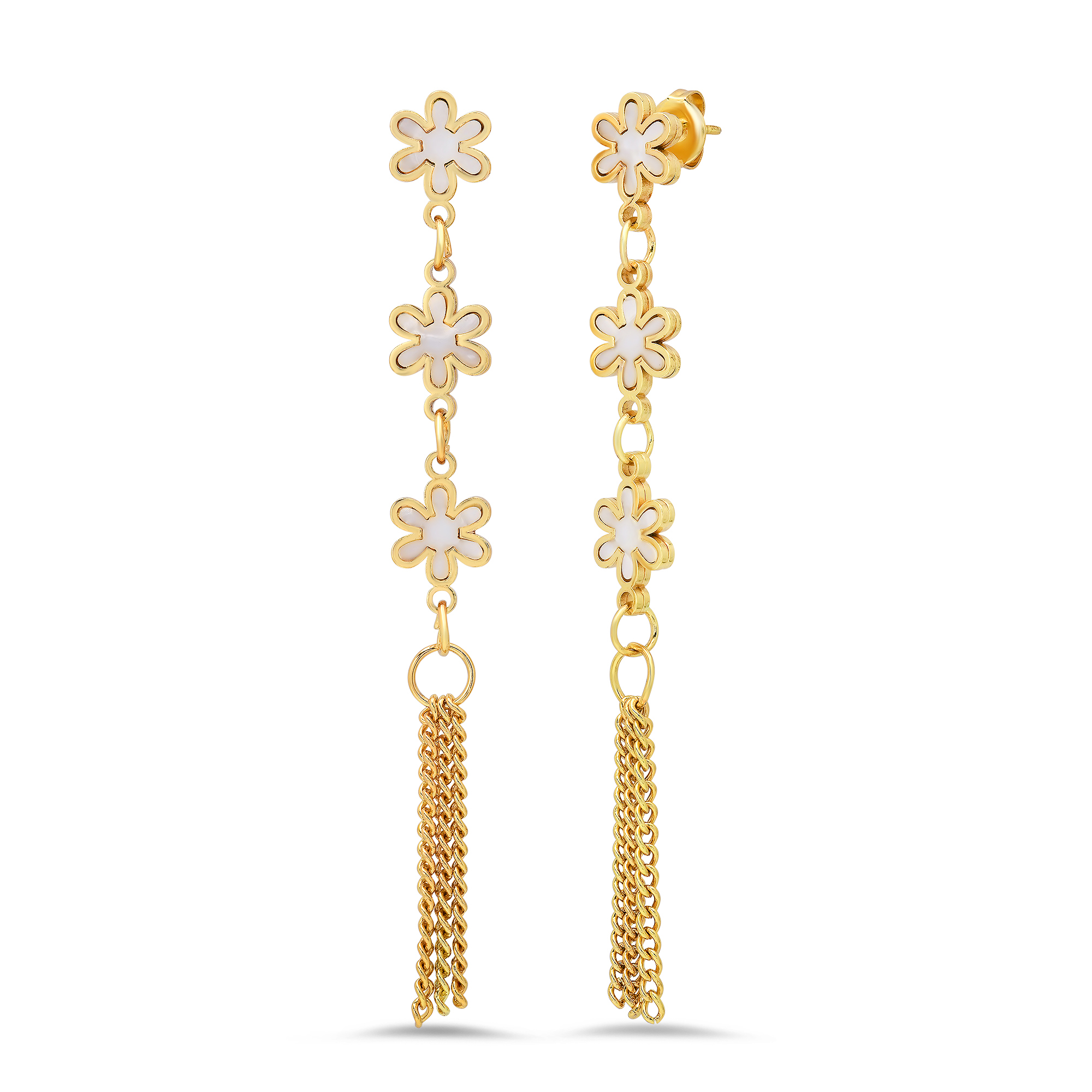 18K Gold Open Flower Tassel Earrings - Gallery 4