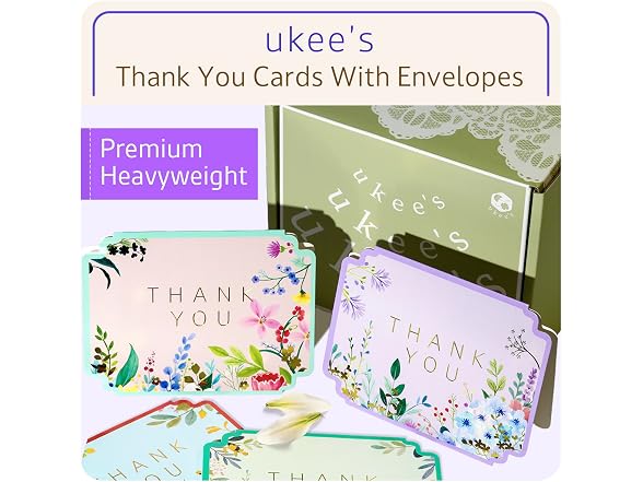 Floral Thank You Cards, Die-Cut Gold