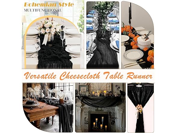 Waligoy Black Cheesecloth Table Runner